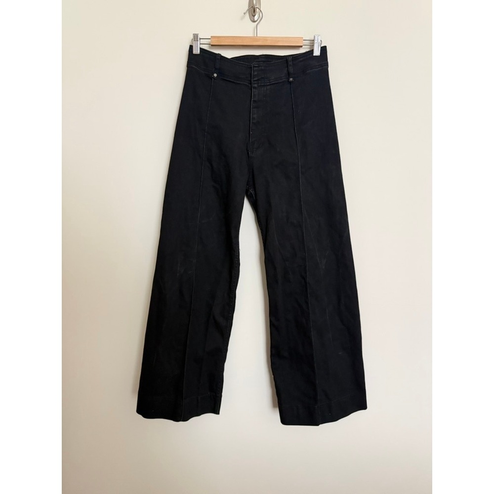Zara Black High Waisted Wide Leg Seam Front Jeans Size 8